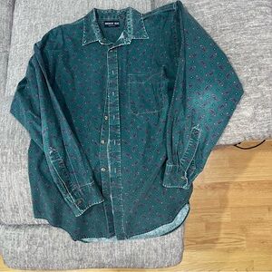 American Blue Men’s L Green Paisley Print Western Long Sleeve Button Up Shirt